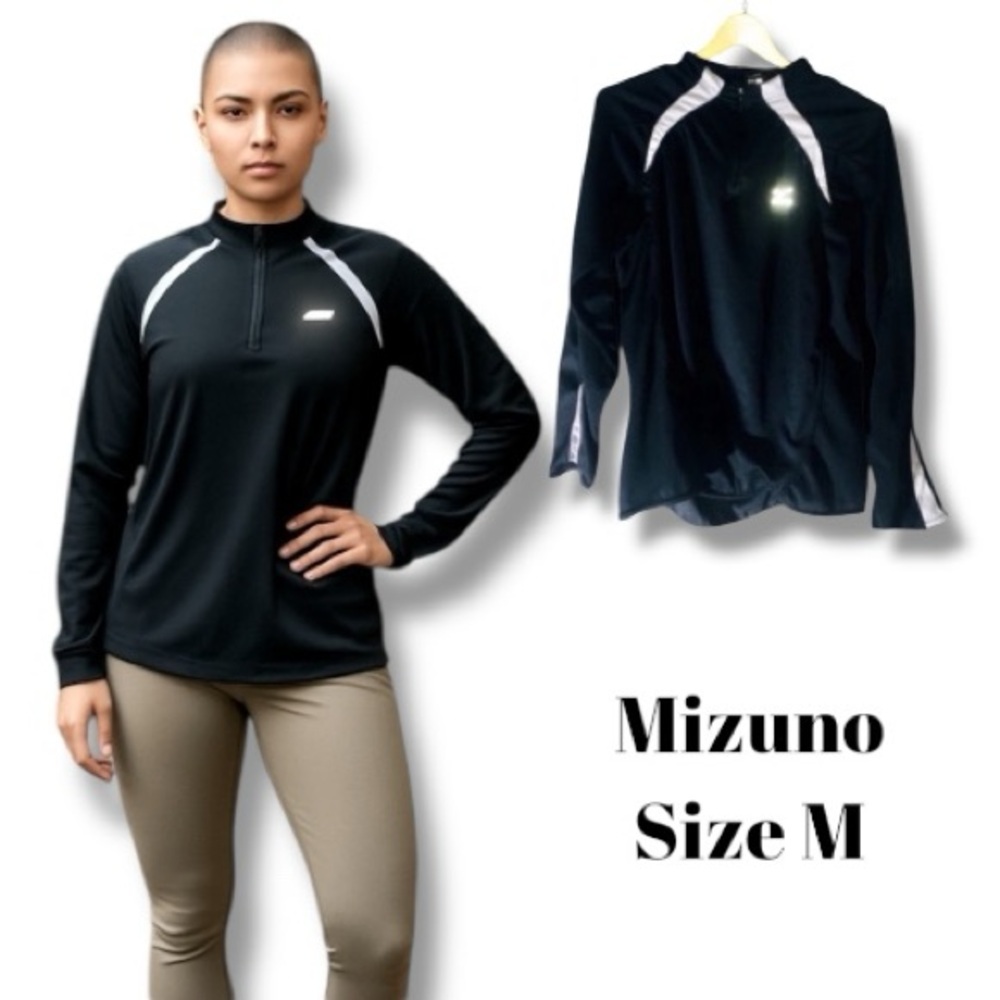 Mizuno Top Black/White 1/4 Zip Activewear Athletic Jacket Size Medium